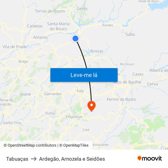 Tabuaças to Ardegão, Arnozela e Seidões map