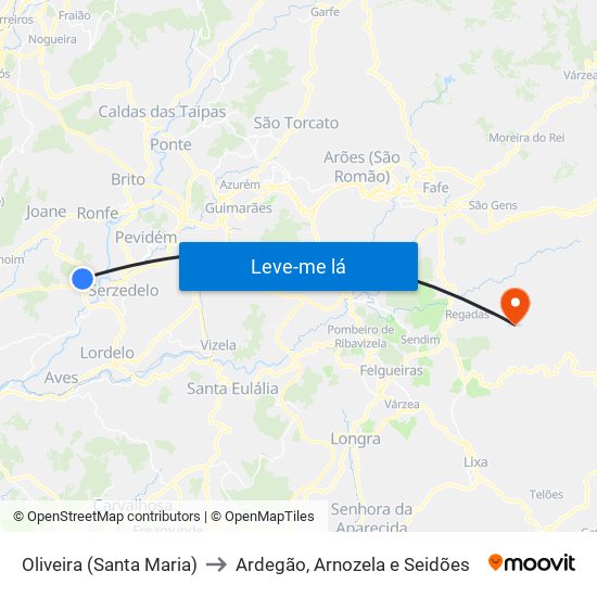 Oliveira (Santa Maria) to Ardegão, Arnozela e Seidões map