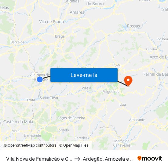 Vila Nova de Famalicão e Calendário to Ardegão, Arnozela e Seidões map