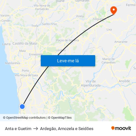 Anta e Guetim to Ardegão, Arnozela e Seidões map