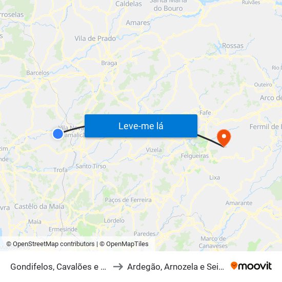 Gondifelos, Cavalões e Outiz to Ardegão, Arnozela e Seidões map