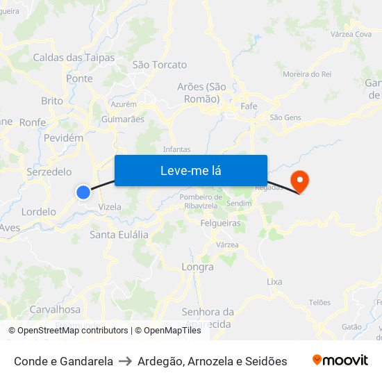 Conde e Gandarela to Ardegão, Arnozela e Seidões map