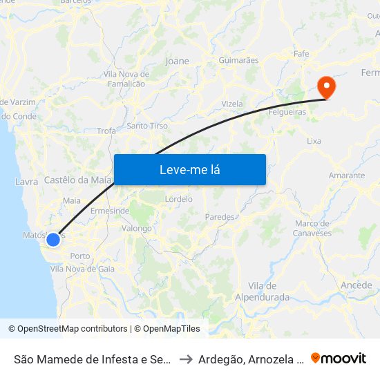 São Mamede de Infesta e Senhora da Hora to Ardegão, Arnozela e Seidões map