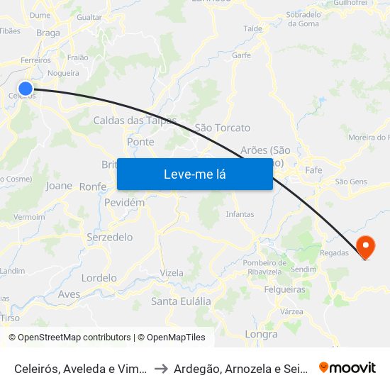 Celeirós, Aveleda e Vimieiro to Ardegão, Arnozela e Seidões map