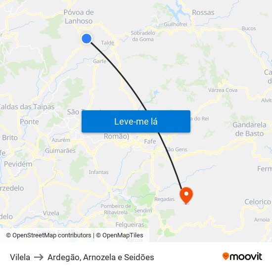 Vilela to Ardegão, Arnozela e Seidões map