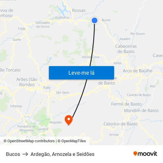 Bucos to Ardegão, Arnozela e Seidões map