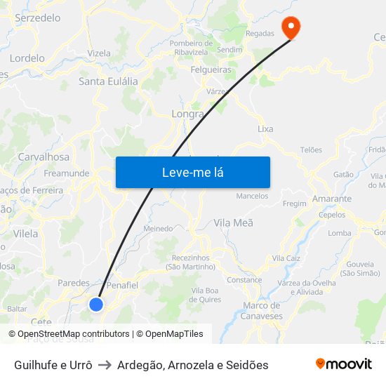 Guilhufe e Urrô to Ardegão, Arnozela e Seidões map