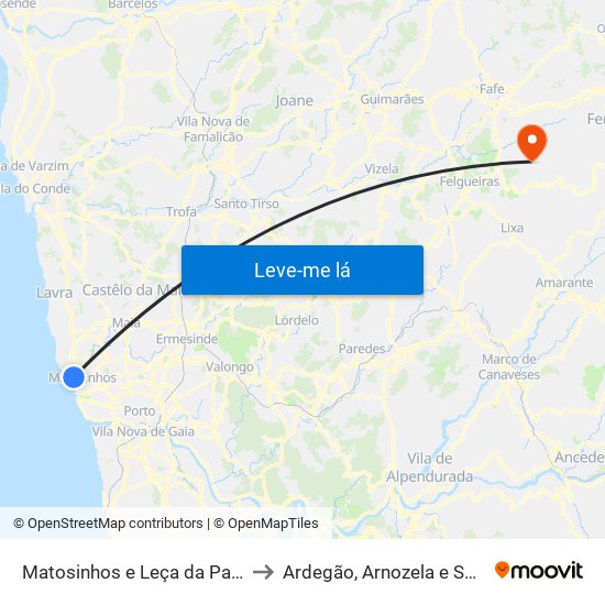 Matosinhos e Leça da Palmeira to Ardegão, Arnozela e Seidões map