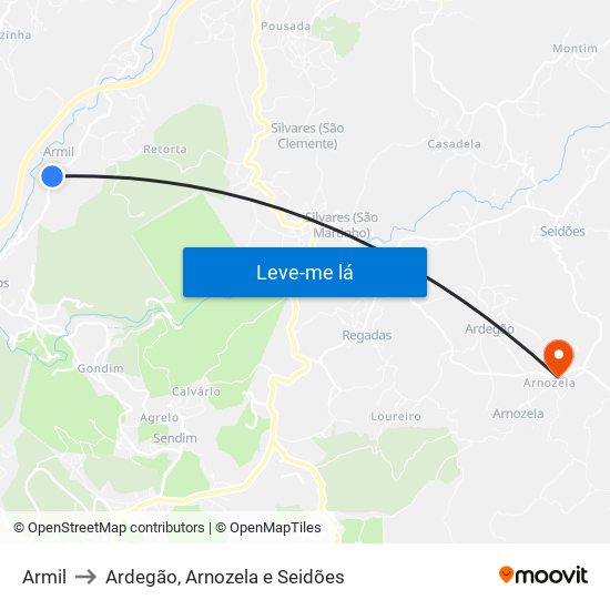 Armil to Ardegão, Arnozela e Seidões map