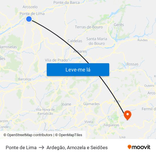 Ponte de Lima to Ardegão, Arnozela e Seidões map