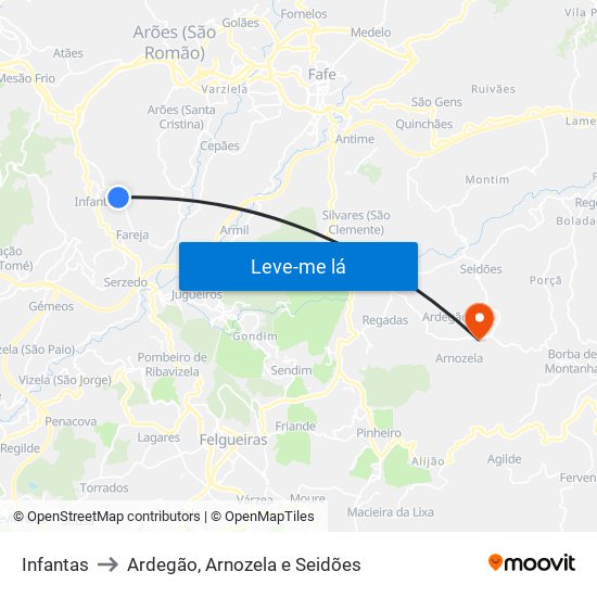 Infantas to Ardegão, Arnozela e Seidões map