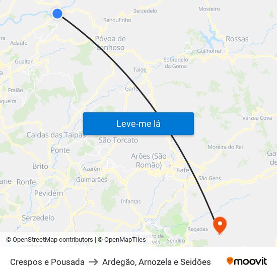 Crespos e Pousada to Ardegão, Arnozela e Seidões map