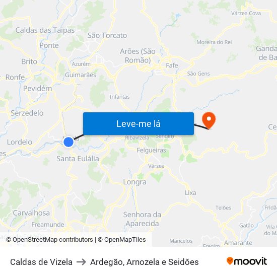 Caldas de Vizela to Ardegão, Arnozela e Seidões map
