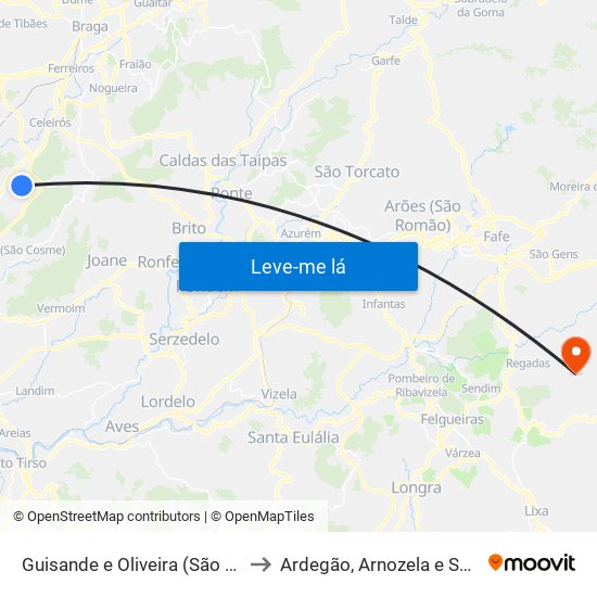 Guisande e Oliveira (São Pedro) to Ardegão, Arnozela e Seidões map