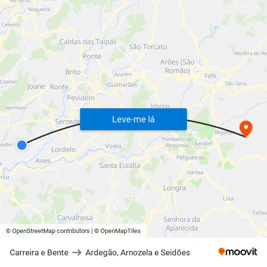 Carreira e Bente to Ardegão, Arnozela e Seidões map