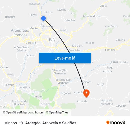 Vinhós to Ardegão, Arnozela e Seidões map