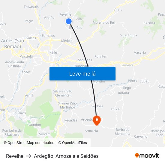 Revelhe to Ardegão, Arnozela e Seidões map