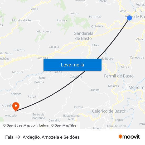 Faia to Ardegão, Arnozela e Seidões map