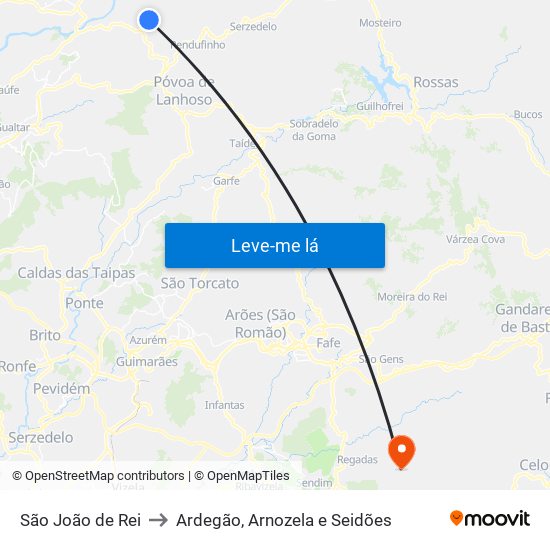 São João de Rei to Ardegão, Arnozela e Seidões map