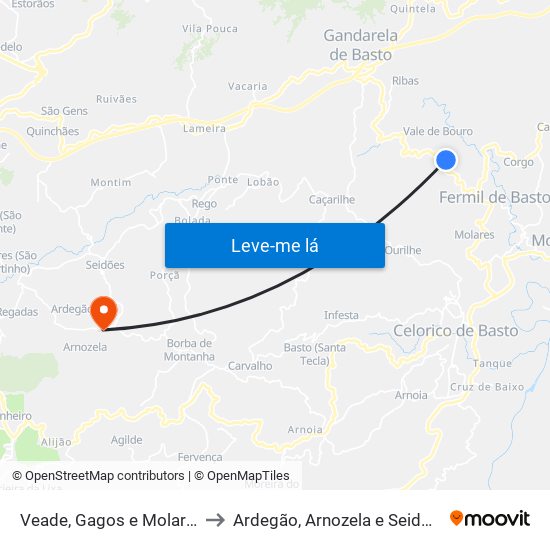 Veade, Gagos e Molares to Ardegão, Arnozela e Seidões map