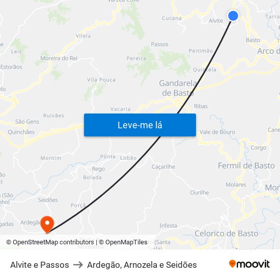 Alvite e Passos to Ardegão, Arnozela e Seidões map