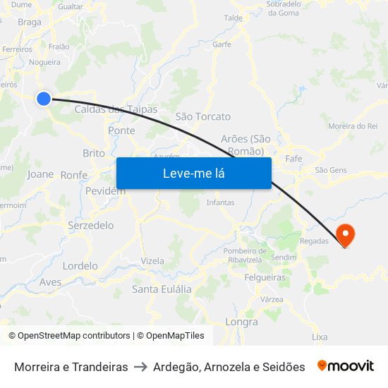 Morreira e Trandeiras to Ardegão, Arnozela e Seidões map