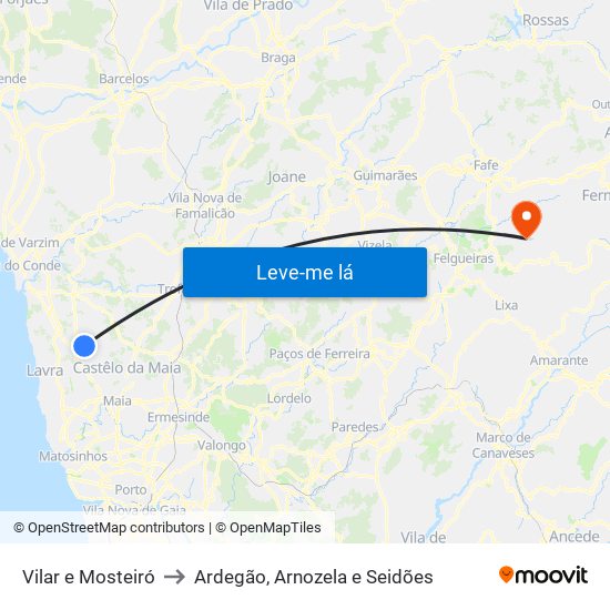 Vilar e Mosteiró to Ardegão, Arnozela e Seidões map