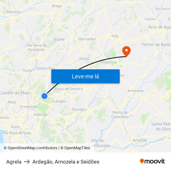 Agrela to Ardegão, Arnozela e Seidões map