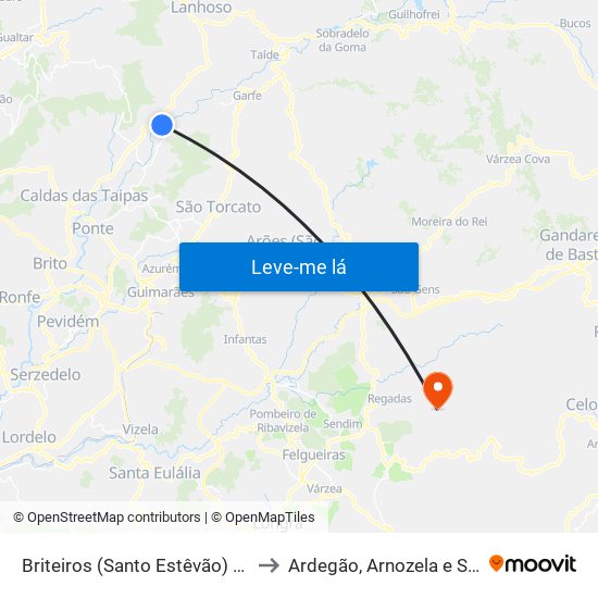 Briteiros (Santo Estêvão) e Donim to Ardegão, Arnozela e Seidões map