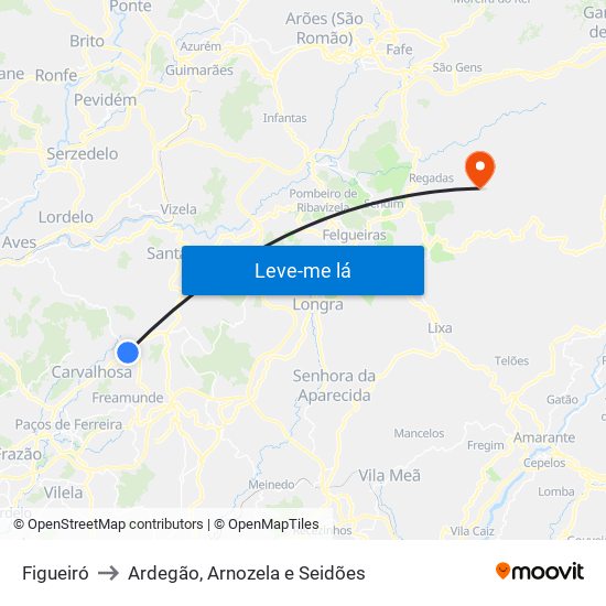 Figueiró to Ardegão, Arnozela e Seidões map