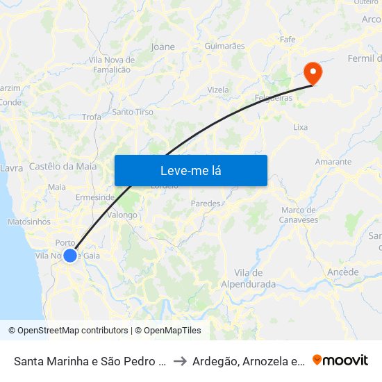 Santa Marinha e São Pedro da Afurada to Ardegão, Arnozela e Seidões map