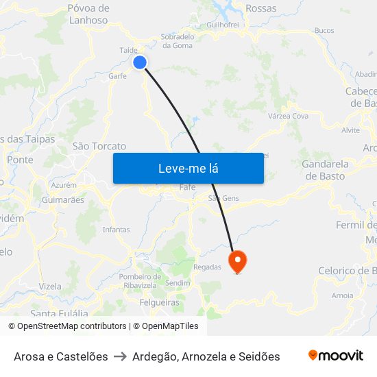 Arosa e Castelões to Ardegão, Arnozela e Seidões map