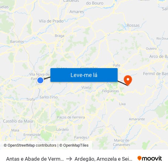 Antas e Abade de Vermoim to Ardegão, Arnozela e Seidões map