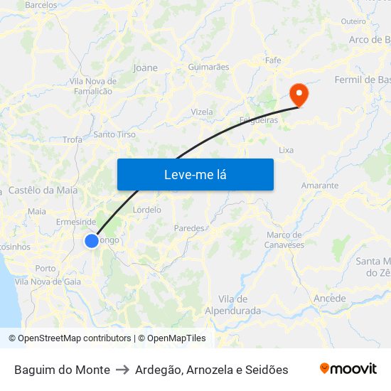 Baguim do Monte to Ardegão, Arnozela e Seidões map