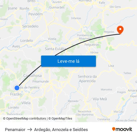 Penamaior to Ardegão, Arnozela e Seidões map