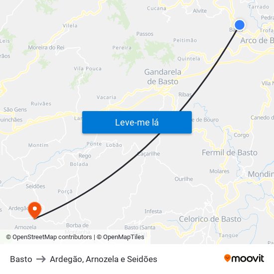 Basto to Ardegão, Arnozela e Seidões map