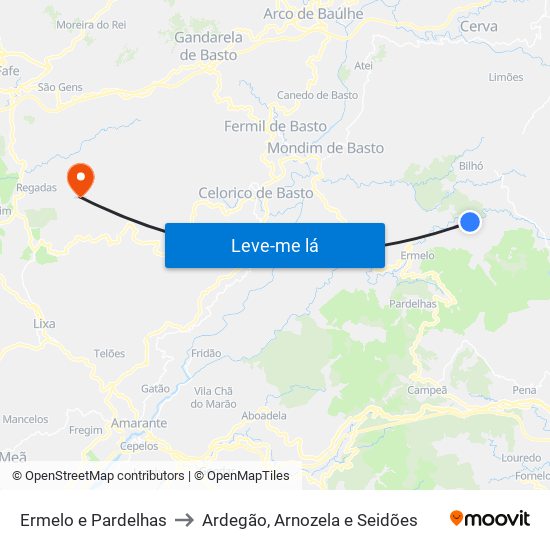 Ermelo e Pardelhas to Ardegão, Arnozela e Seidões map