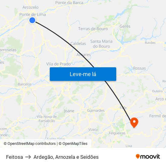 Feitosa to Ardegão, Arnozela e Seidões map