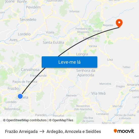 Frazão Arreigada to Ardegão, Arnozela e Seidões map