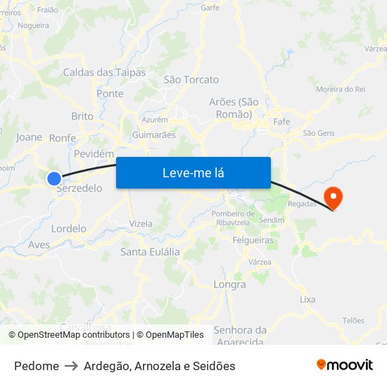 Pedome to Ardegão, Arnozela e Seidões map