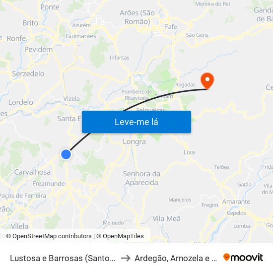 Lustosa e Barrosas (Santo Estêvão) to Ardegão, Arnozela e Seidões map