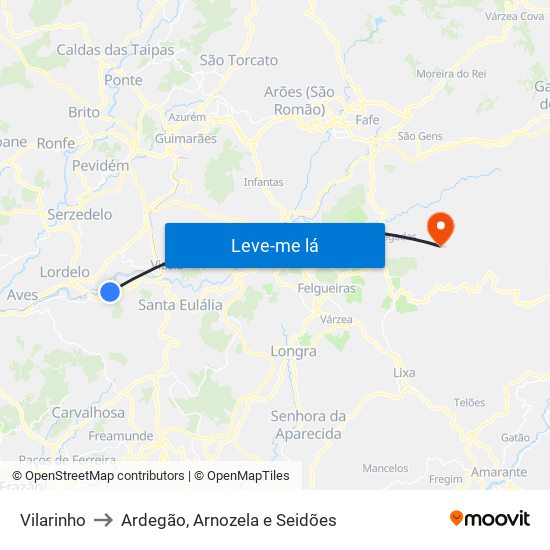 Vilarinho to Ardegão, Arnozela e Seidões map