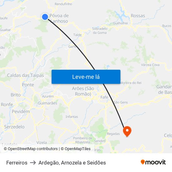 Ferreiros to Ardegão, Arnozela e Seidões map