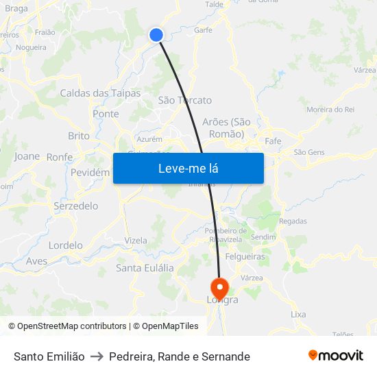 Santo Emilião to Pedreira, Rande e Sernande map