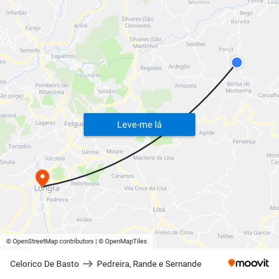 Celorico De Basto to Pedreira, Rande e Sernande map