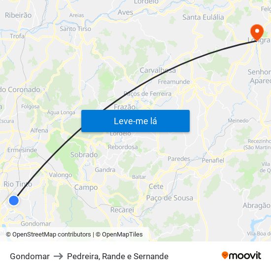 Gondomar to Pedreira, Rande e Sernande map
