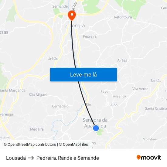 Lousada to Pedreira, Rande e Sernande map