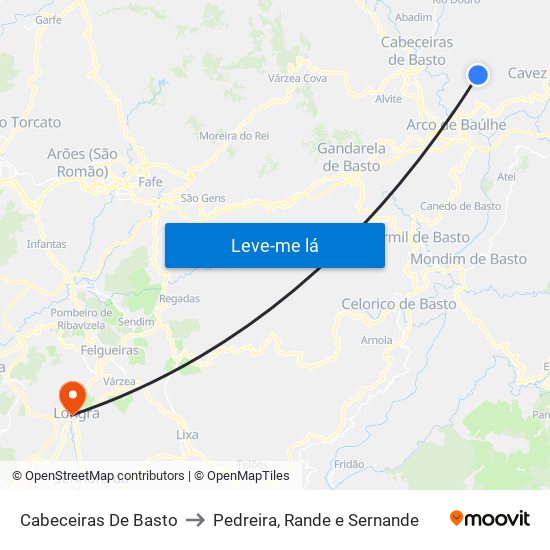 Cabeceiras De Basto to Pedreira, Rande e Sernande map