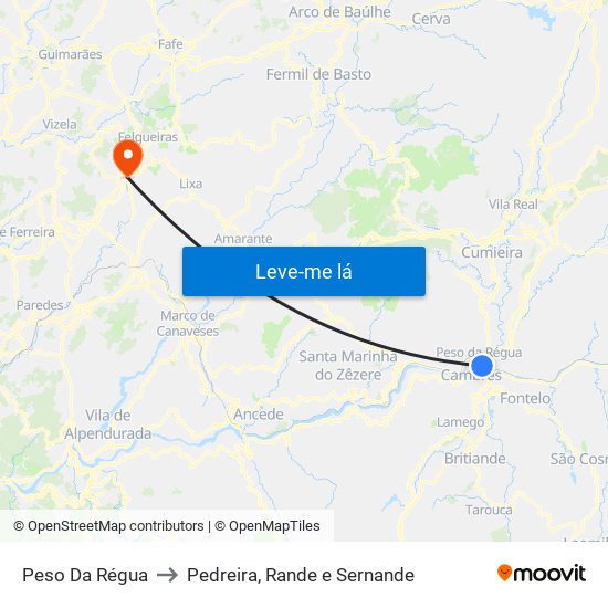 Peso Da Régua to Pedreira, Rande e Sernande map