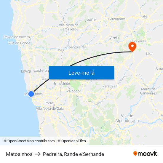 Matosinhos to Pedreira, Rande e Sernande map